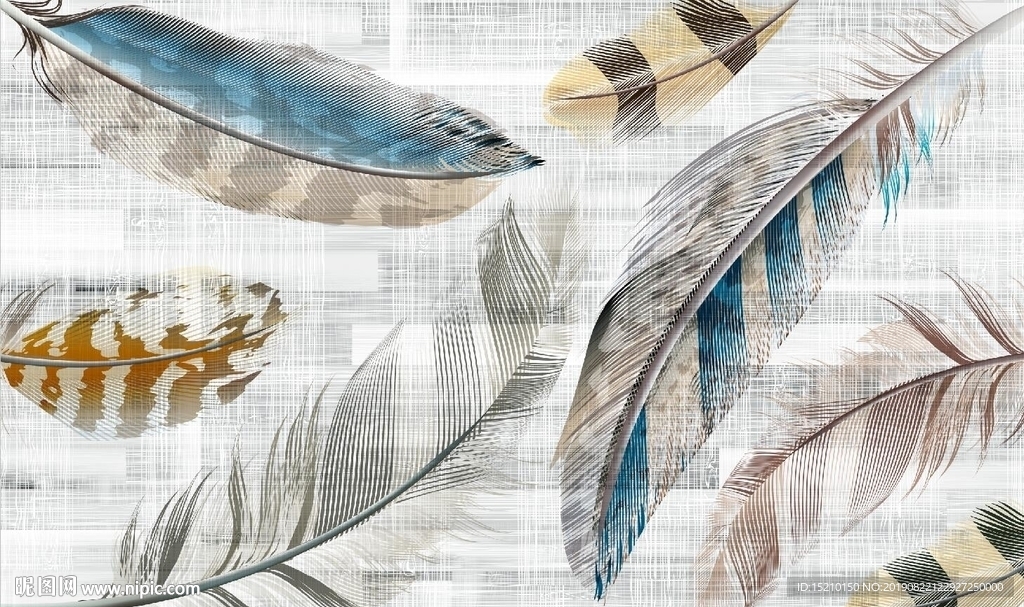 现代简约羽毛图电视背景墙