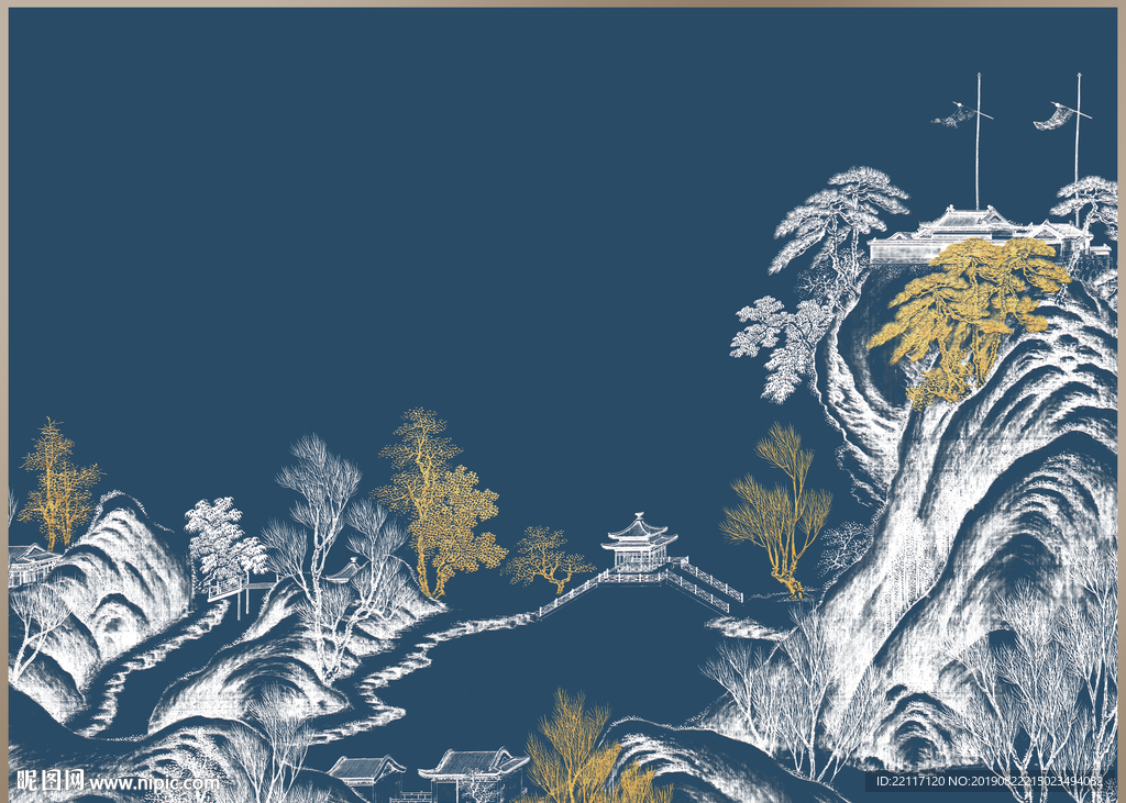 新中式古建筑立体砂岩装饰画