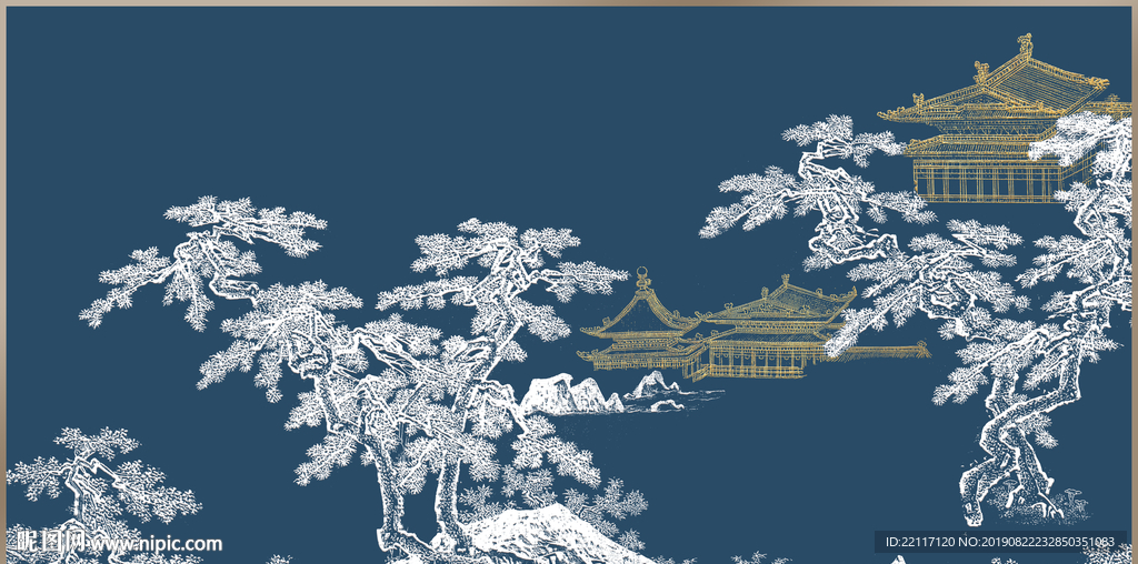 新中式古建筑立体砂岩装饰画