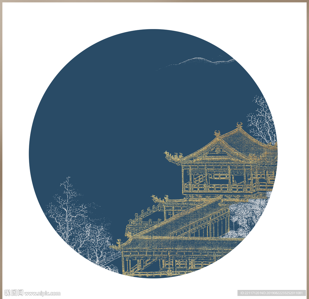 金色古建筑装饰画