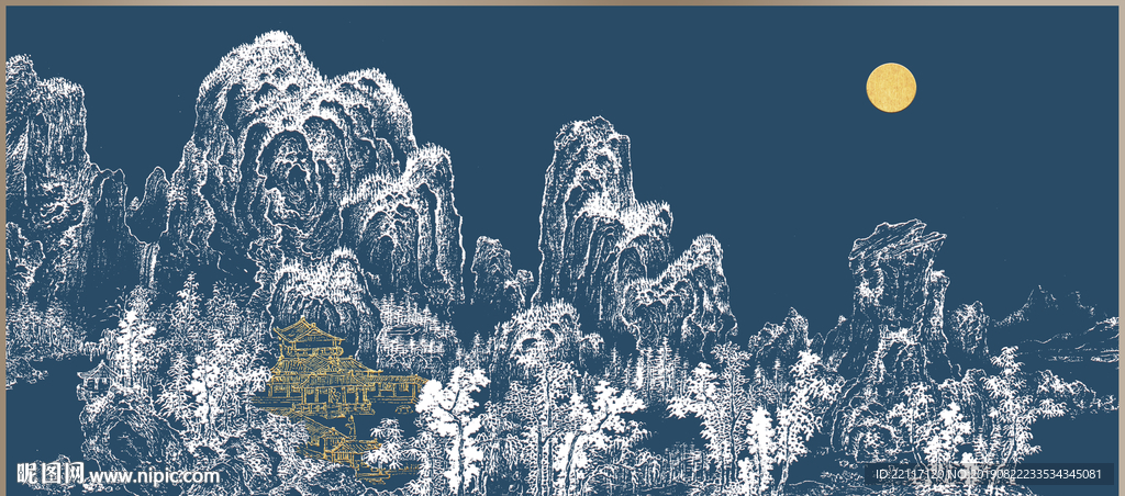 金色古建筑装饰画