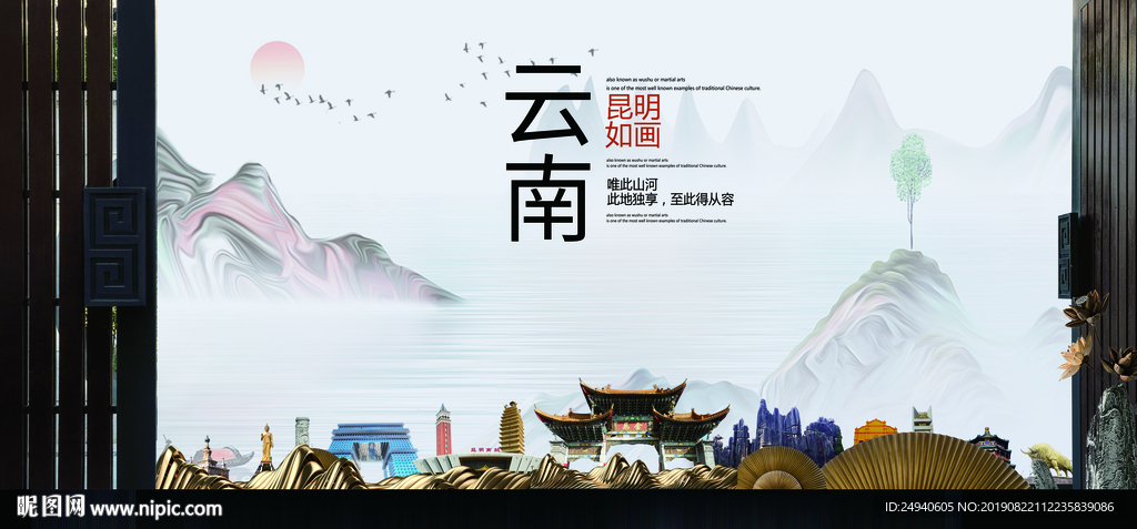昆明如画中国风城市形象海报广告