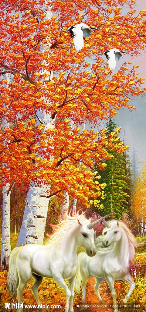 森林白马油画玄关背景