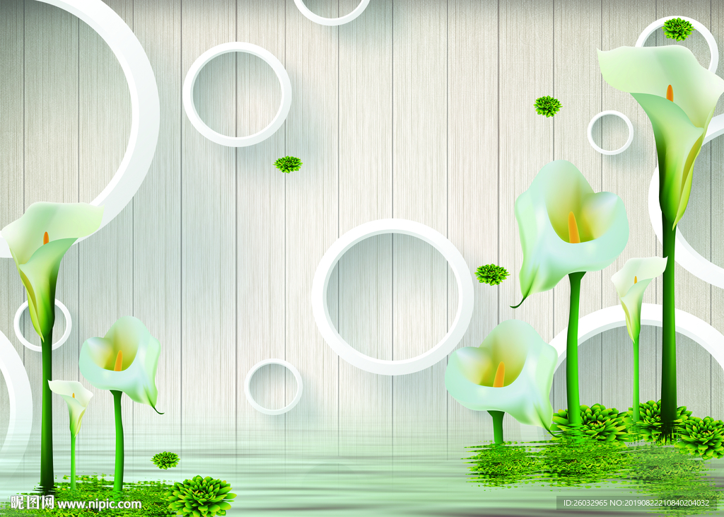 3D圆圈唯美马蹄莲水纹背景墙