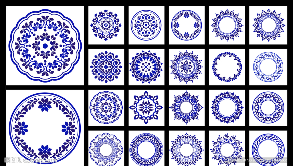矢量古典青花瓷图案系列