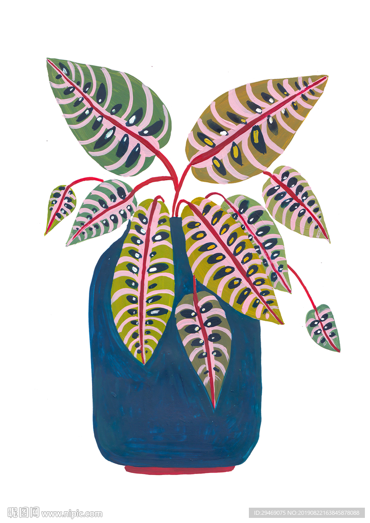 花盆盆栽水彩画手绘插画装饰画