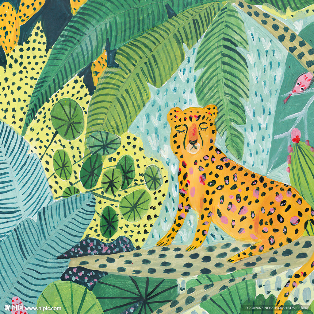 老虎森林手绘插画水彩创意装饰画