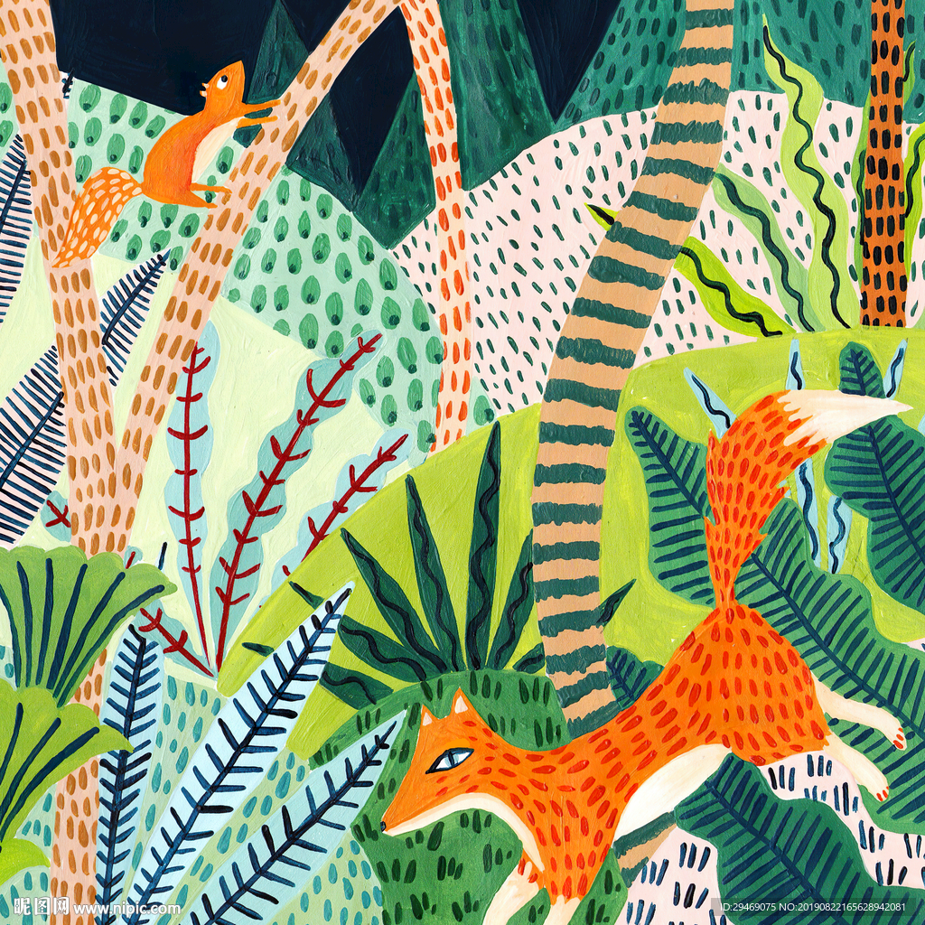 狐狸森林手绘插画水彩创意装饰画