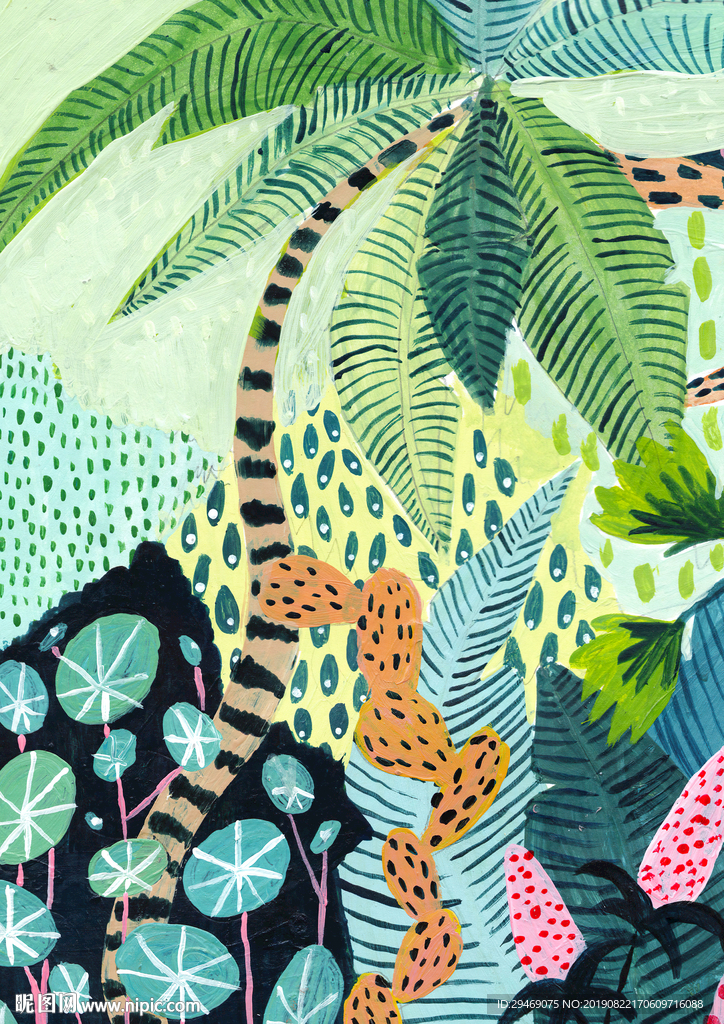 原始森林手绘插画水彩画创意装饰