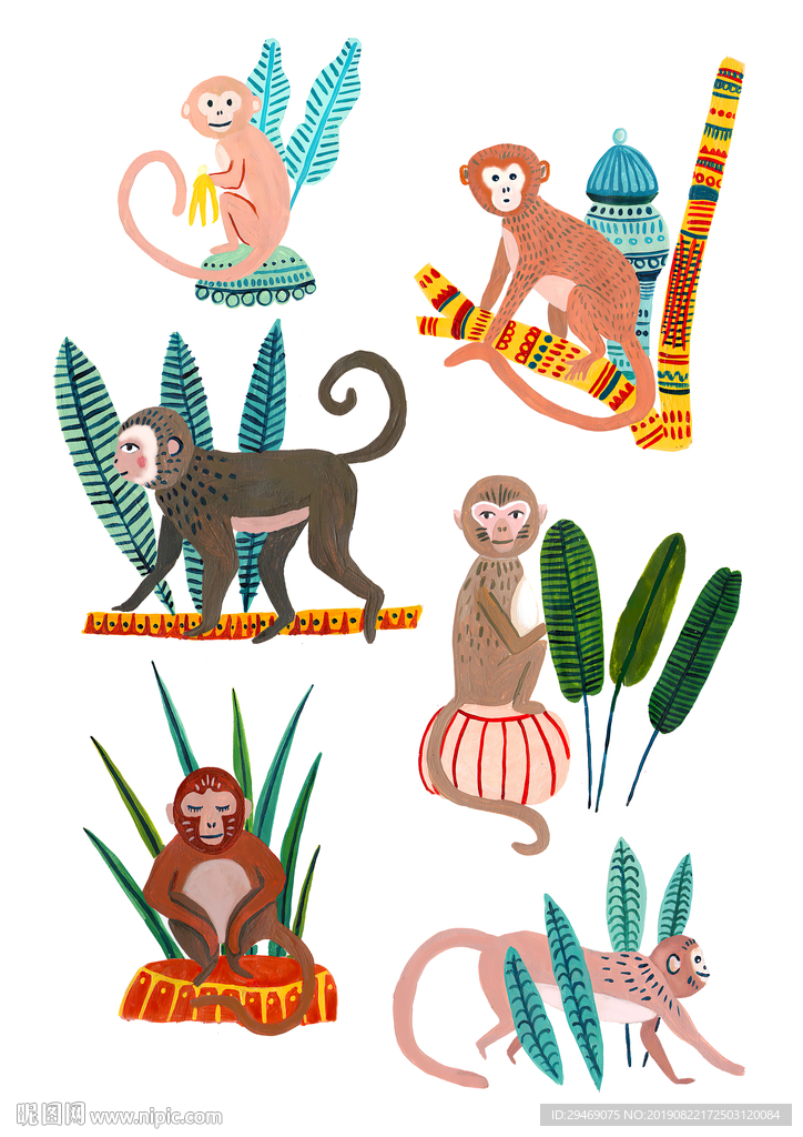 手绘插画水彩画卡通画灵长类猴子
