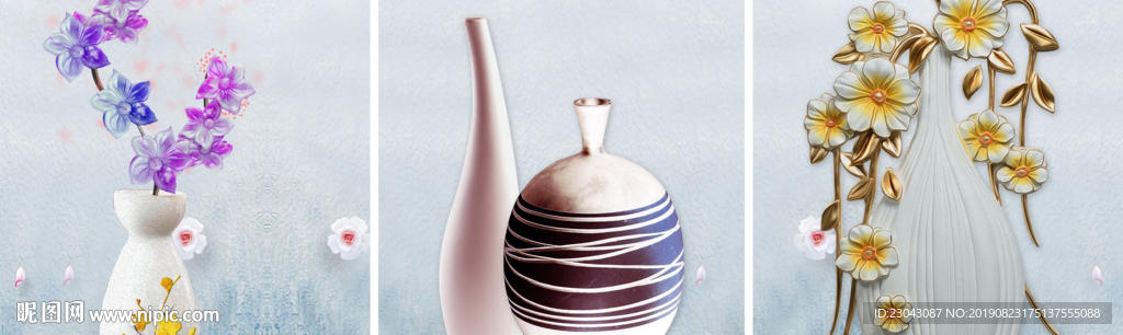 3D立体花瓶浮雕装饰画无框画