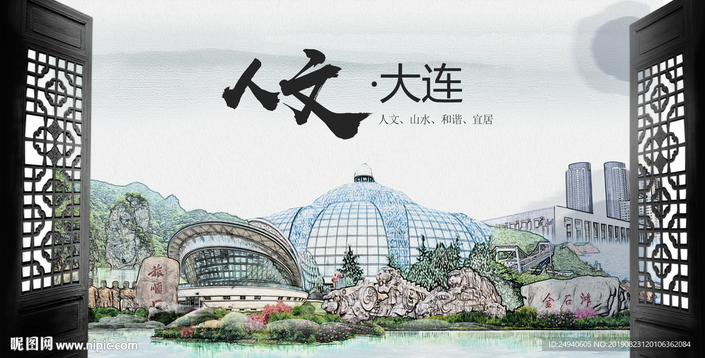 人文大连中国风城市形象海报广告