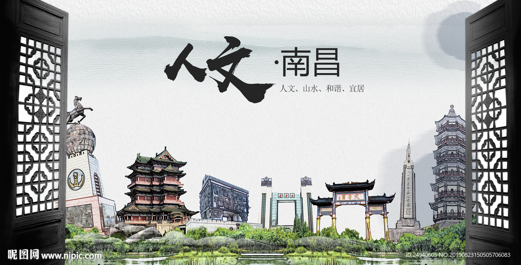 人文南昌中国风城市形象海报广告