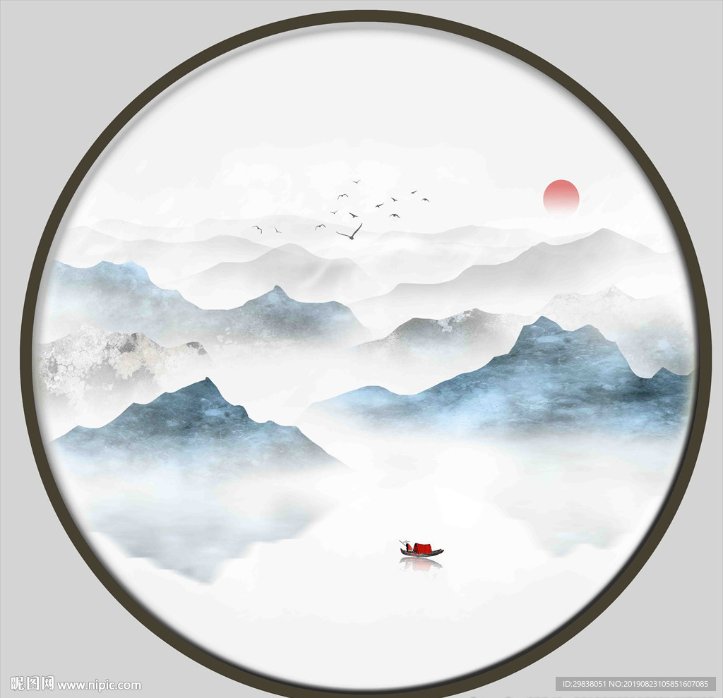 圆形装饰山水