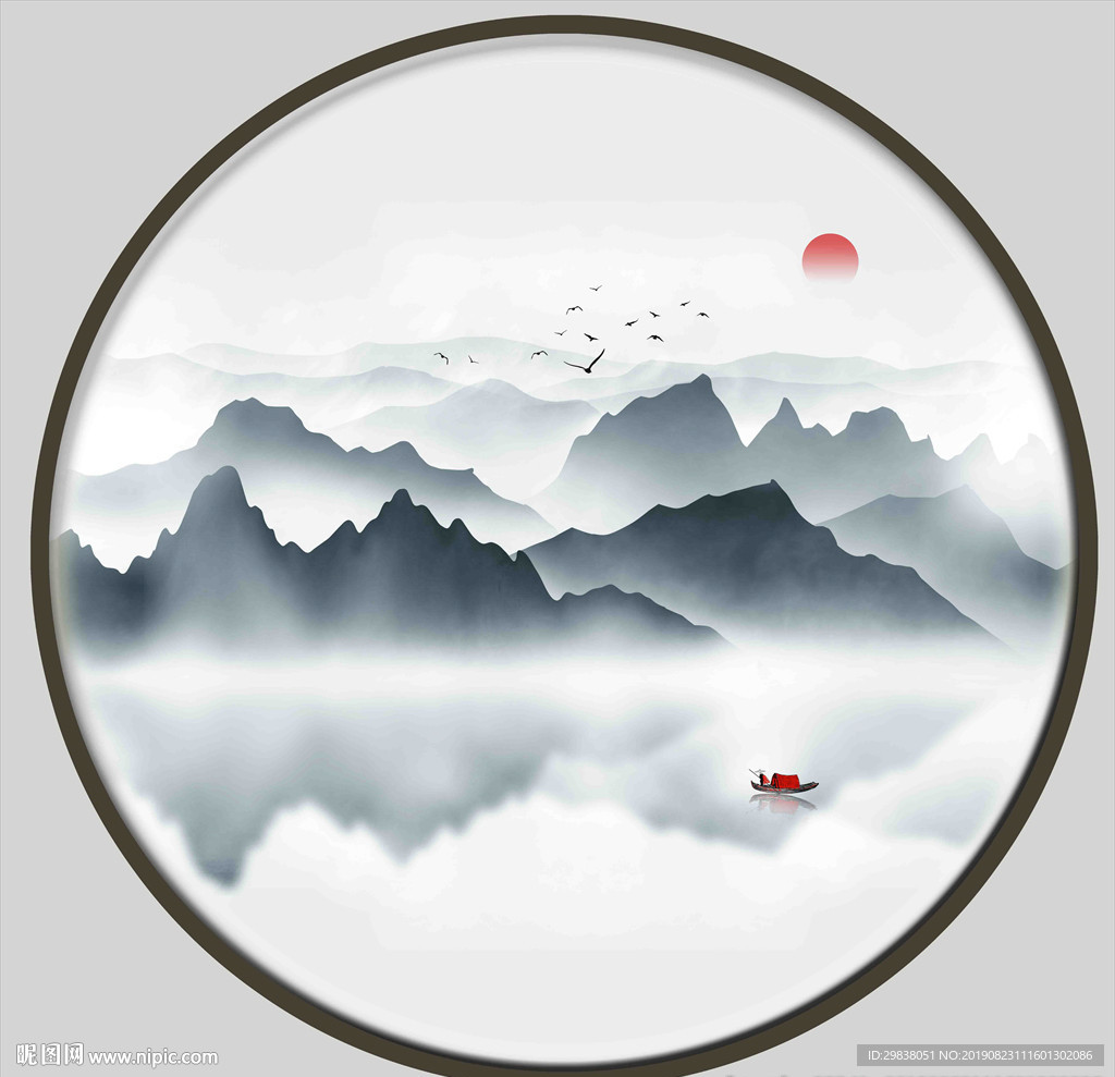 圆形山水画