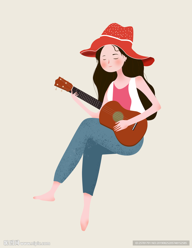 插画 女孩 吉他 音乐