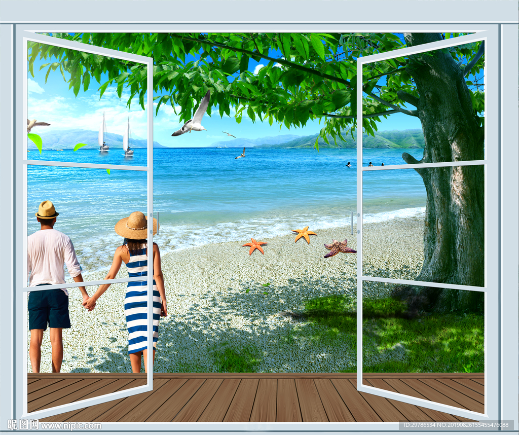 3D立体假窗唯美马尔代夫风景