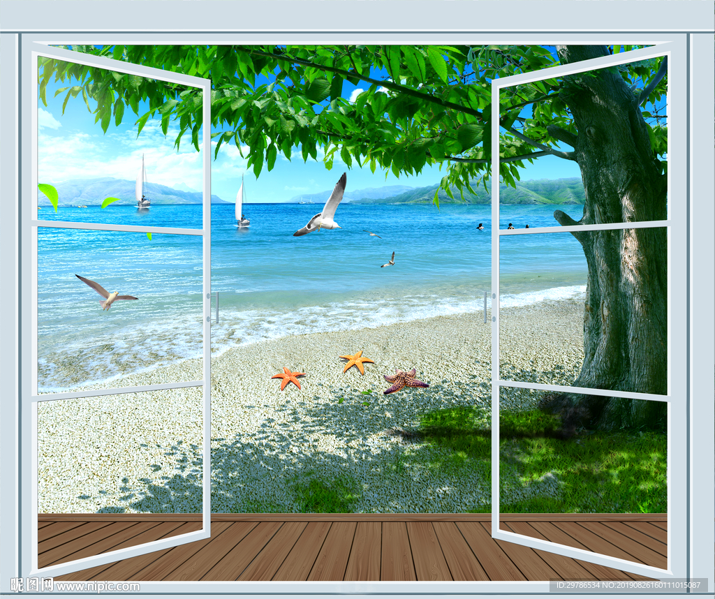 3D立体假窗唯美大海风景假窗