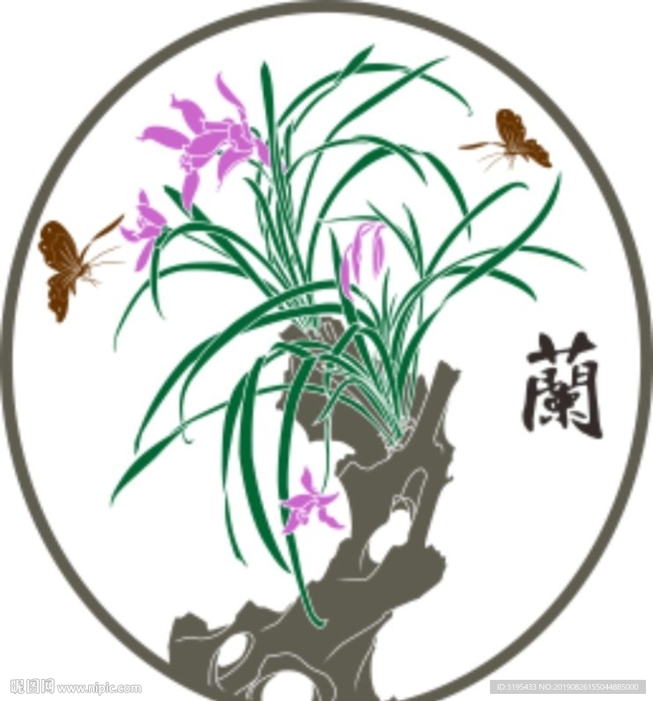 兰花 蝴蝶矢量  玄关图案
