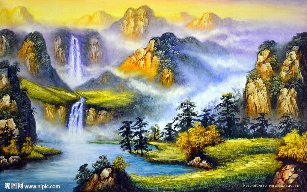 大型山水瀑布电视背景墙