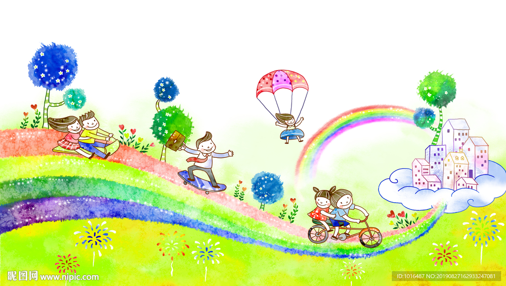 家庭日 郊游 手绘 卡通 游玩