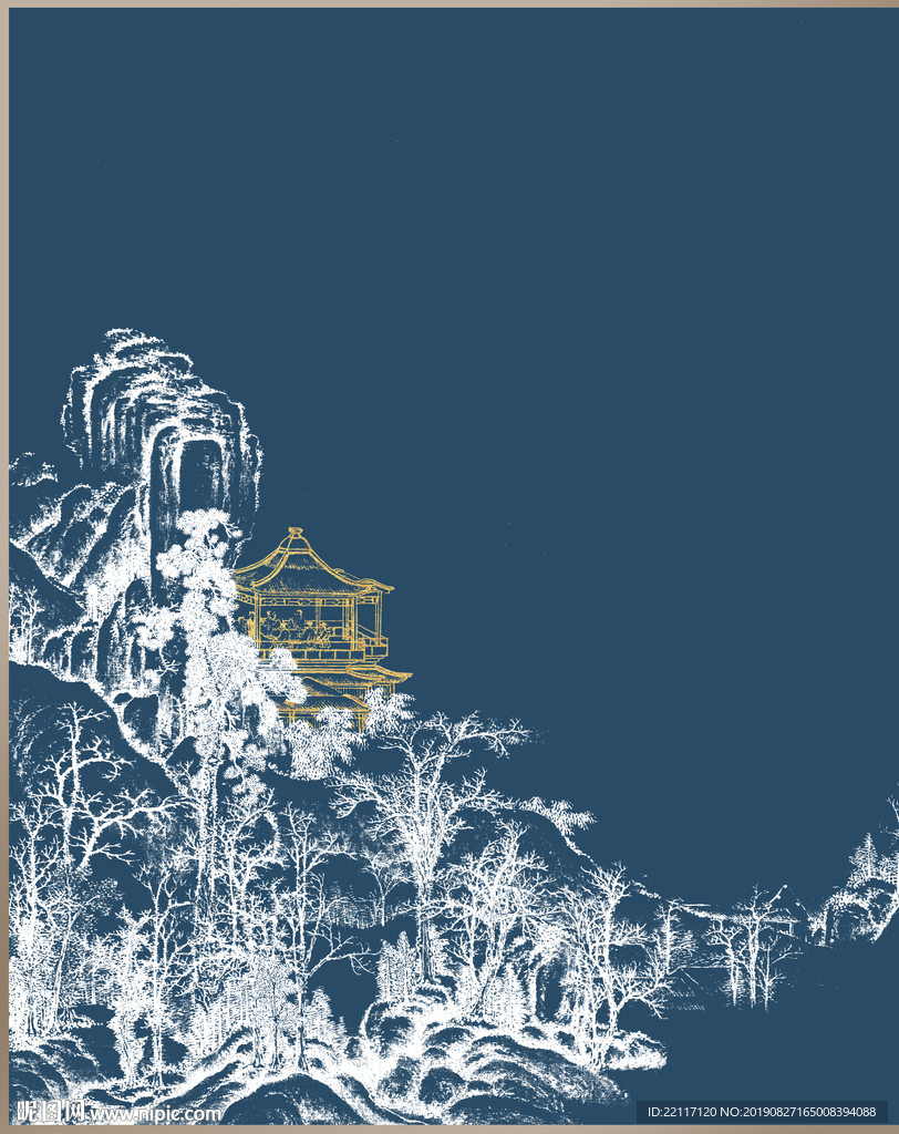 金色楼亭立体装饰画