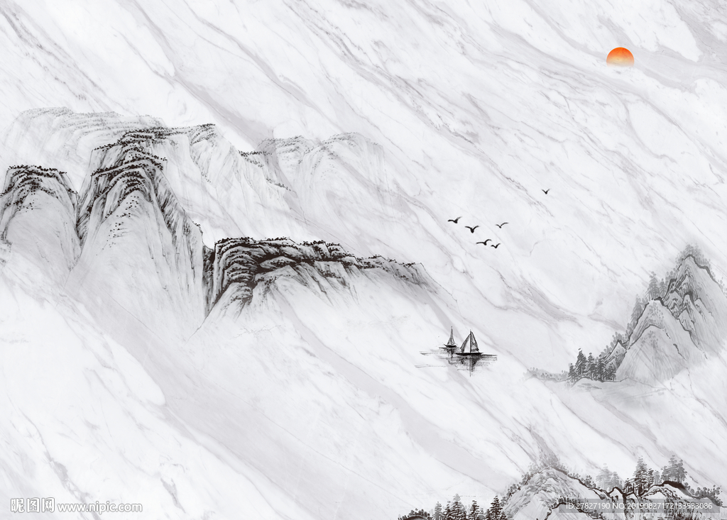 水墨石纹 爵士白  旭日东升