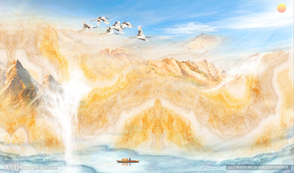 现代奢华大理石山水电视背景墙