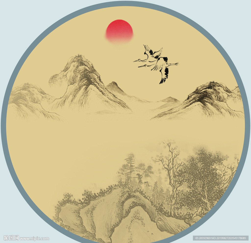 水墨山水圆形