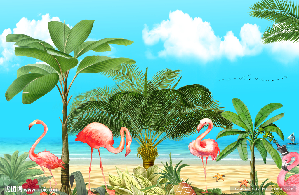 热带植物背景墙