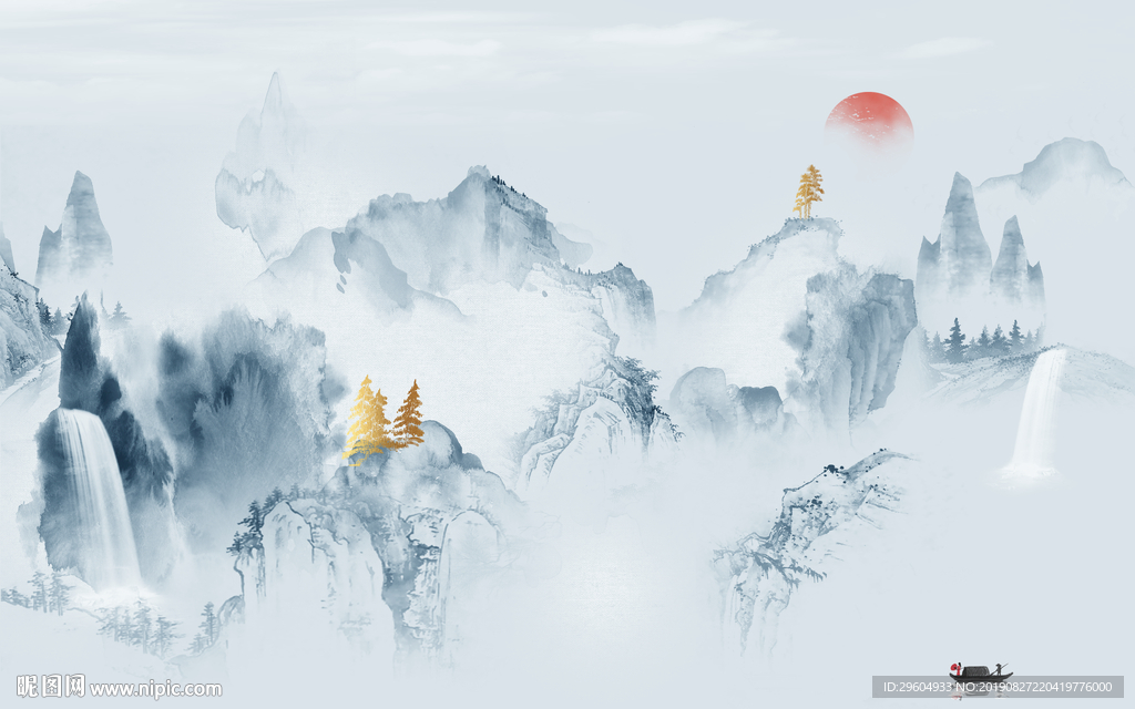 手绘新意境山水画 TIF分层