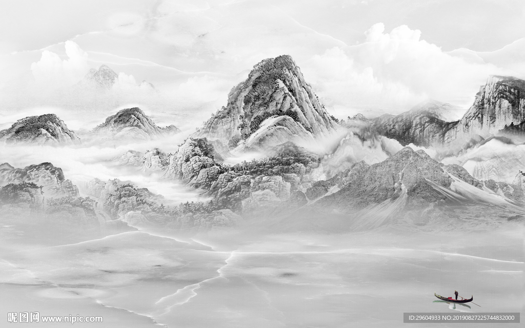 灰色新意境山水画 TIF分层