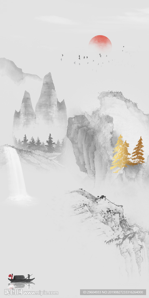 灰色新水墨山水画 TIF分层