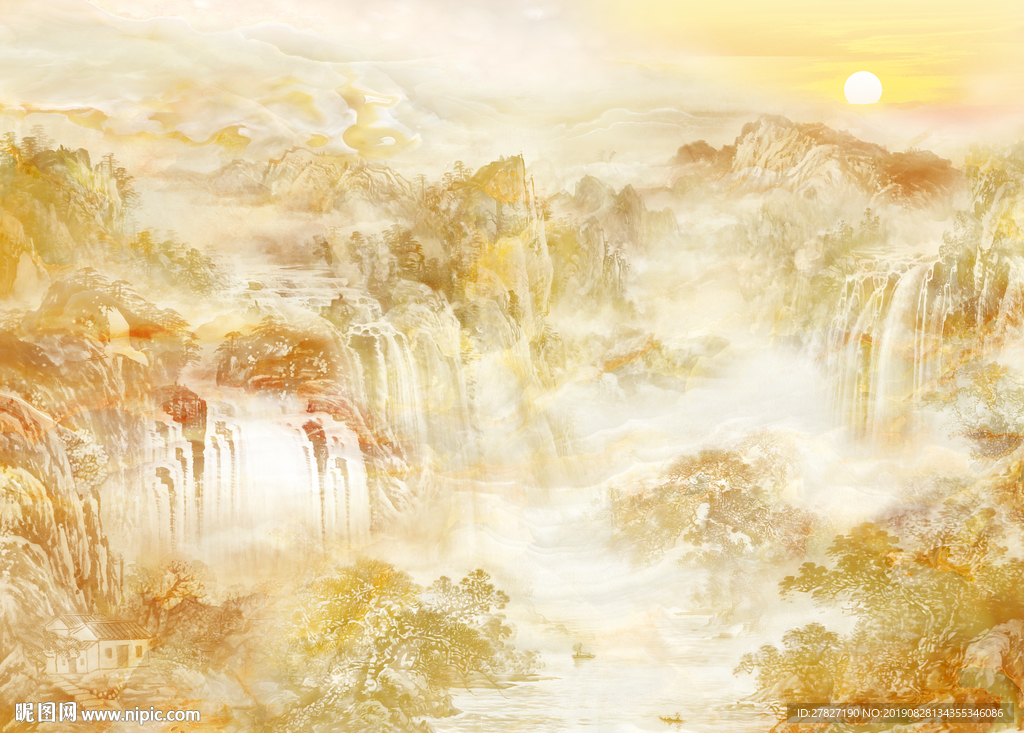 大理石纹  旭日东升  黄色