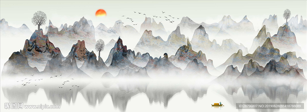 新中式水墨山水风景画图片