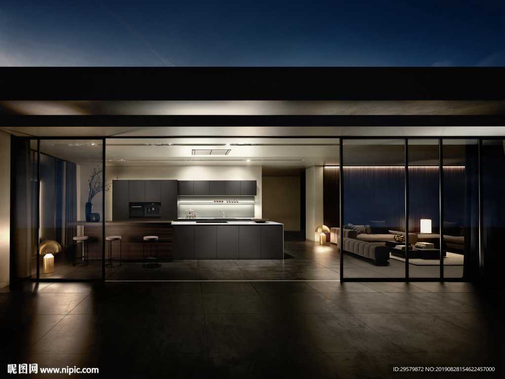 北欧风格 整体厨房空间效果图