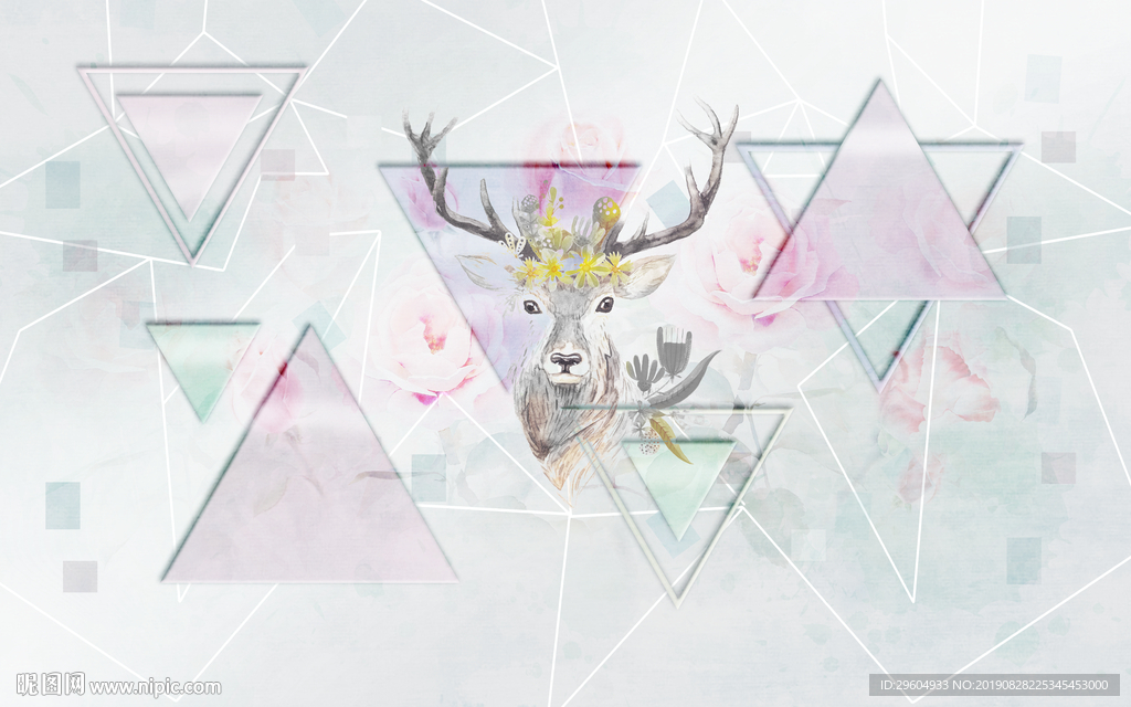 麋鹿装饰画 背景TIF分层画