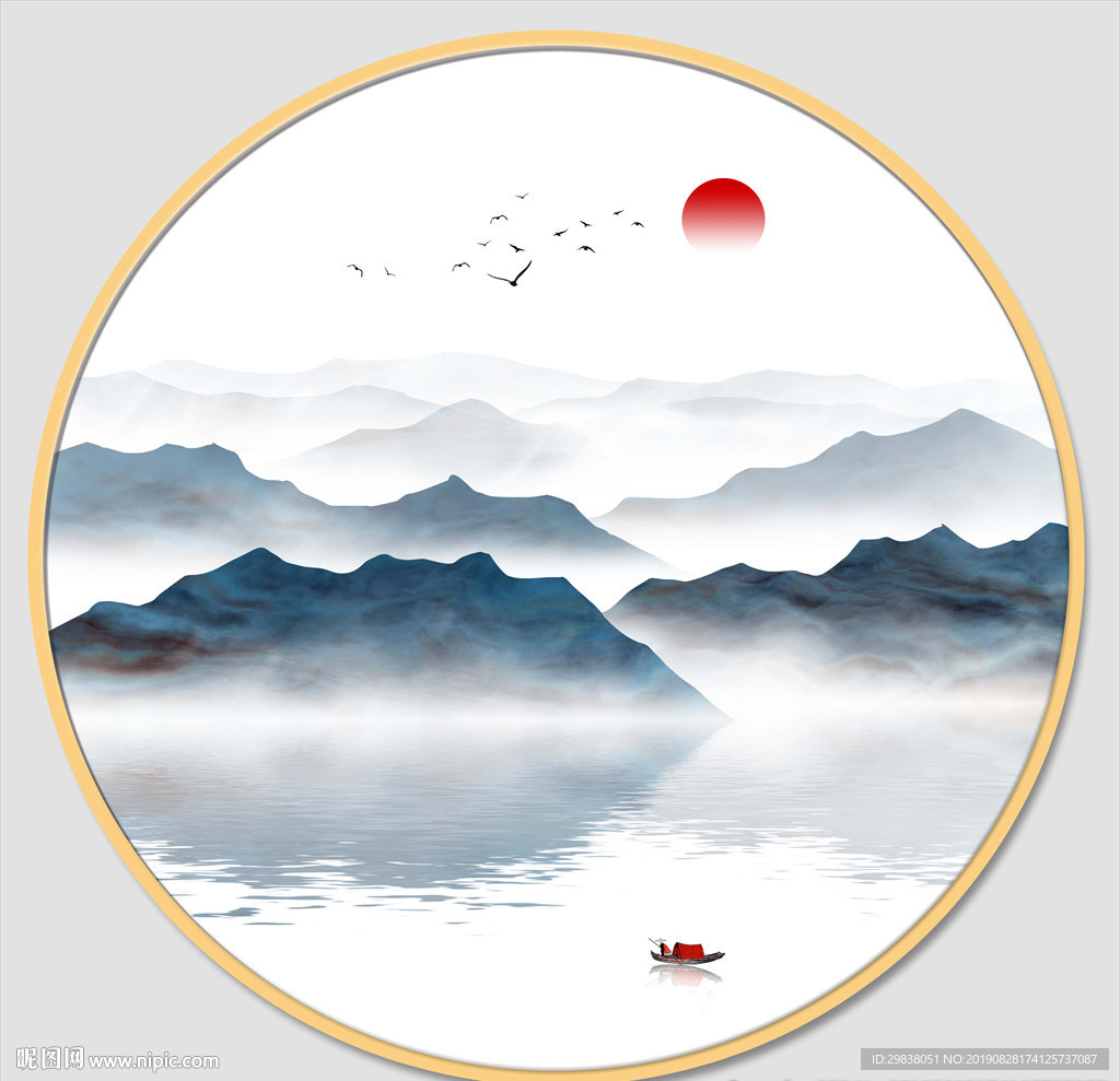 圆形山水画