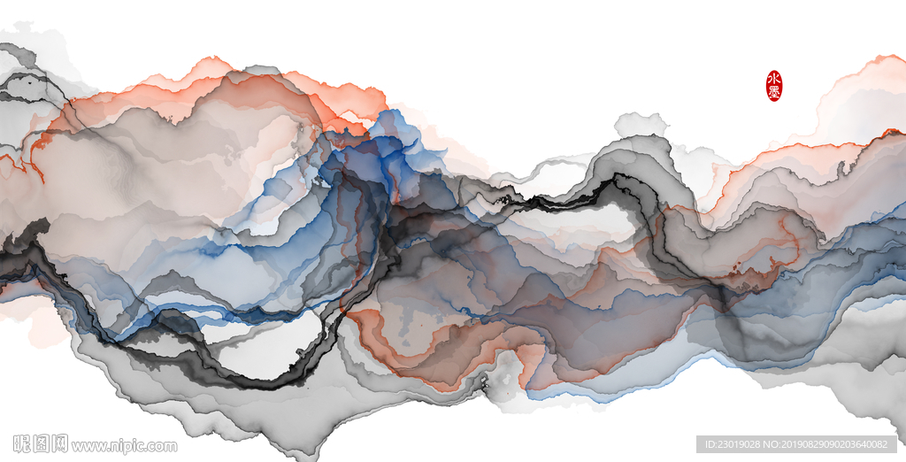 禅意抽象水墨山水画