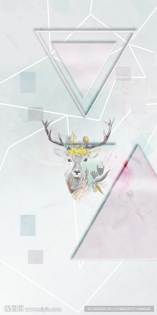 现代装饰画 麋鹿TIF分层