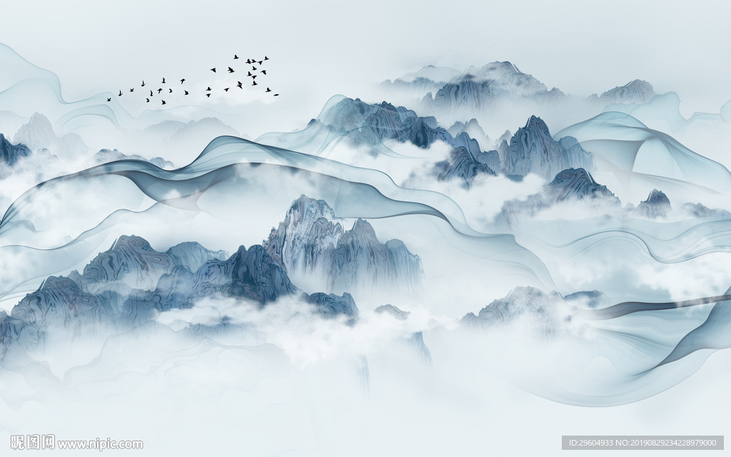小清新中国风山水画 TIF分层