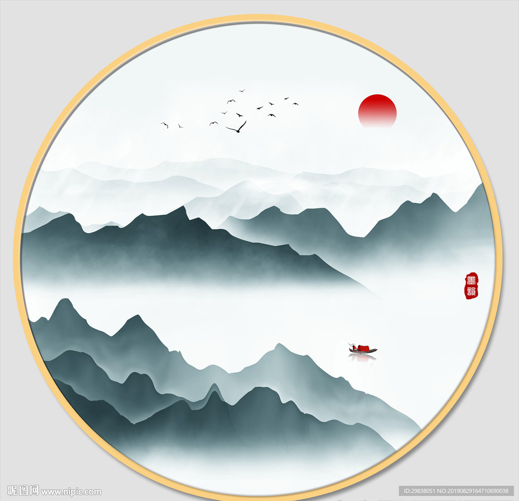 圆形山水画