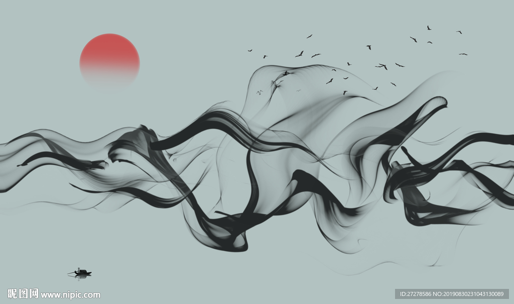 电视背景墙水墨中式背景墙