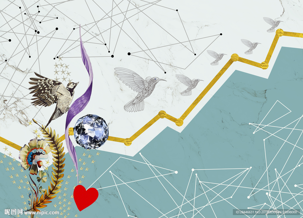 北欧简约时尚手绘装饰背景墙