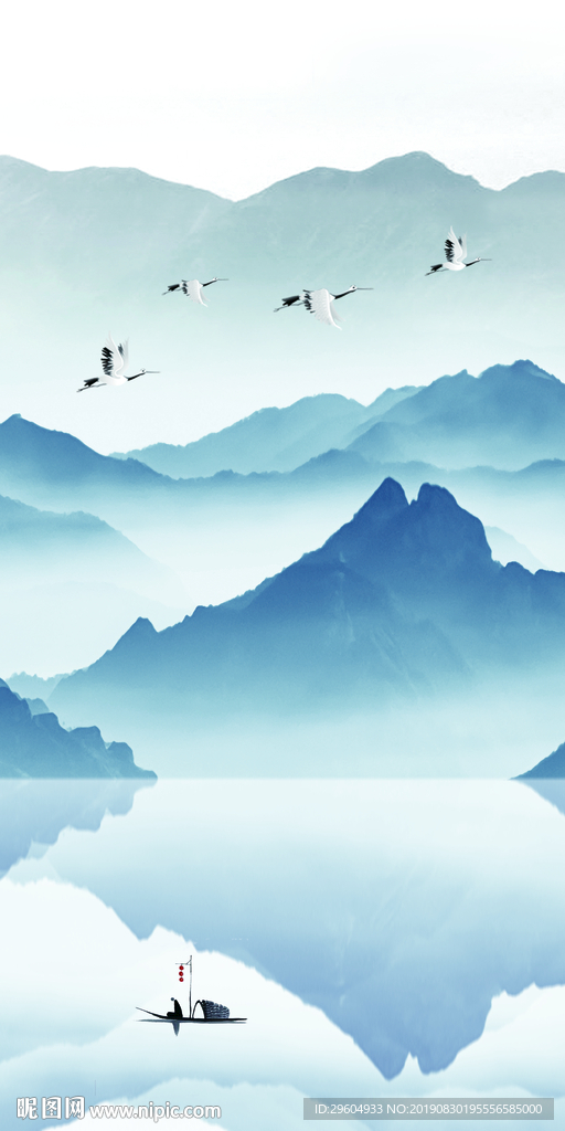 新中式山水画TIF分层 抽象画