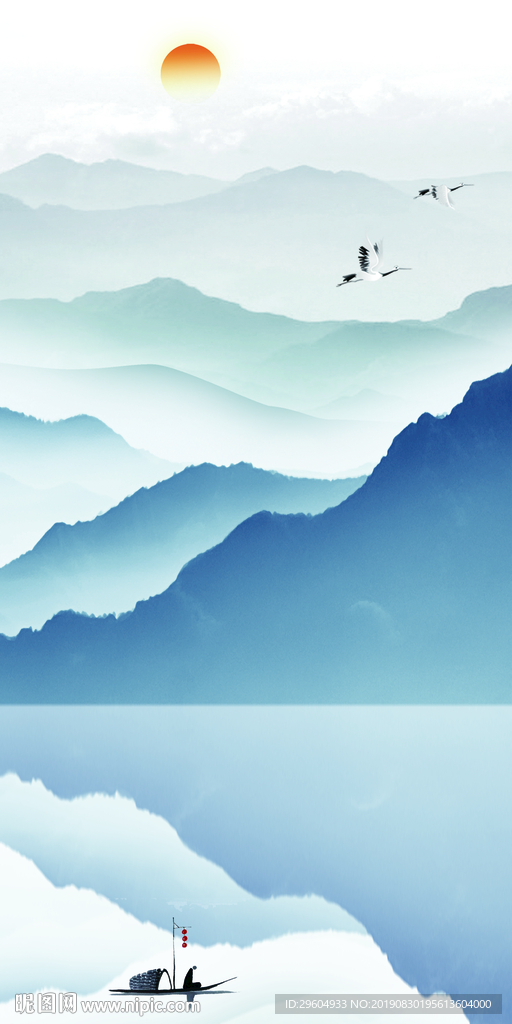 中式装饰山水画 TIF分层