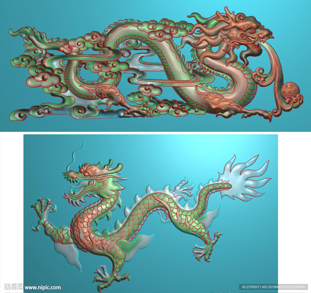 单龙镂空龙黄龙精雕图浮雕图灰度