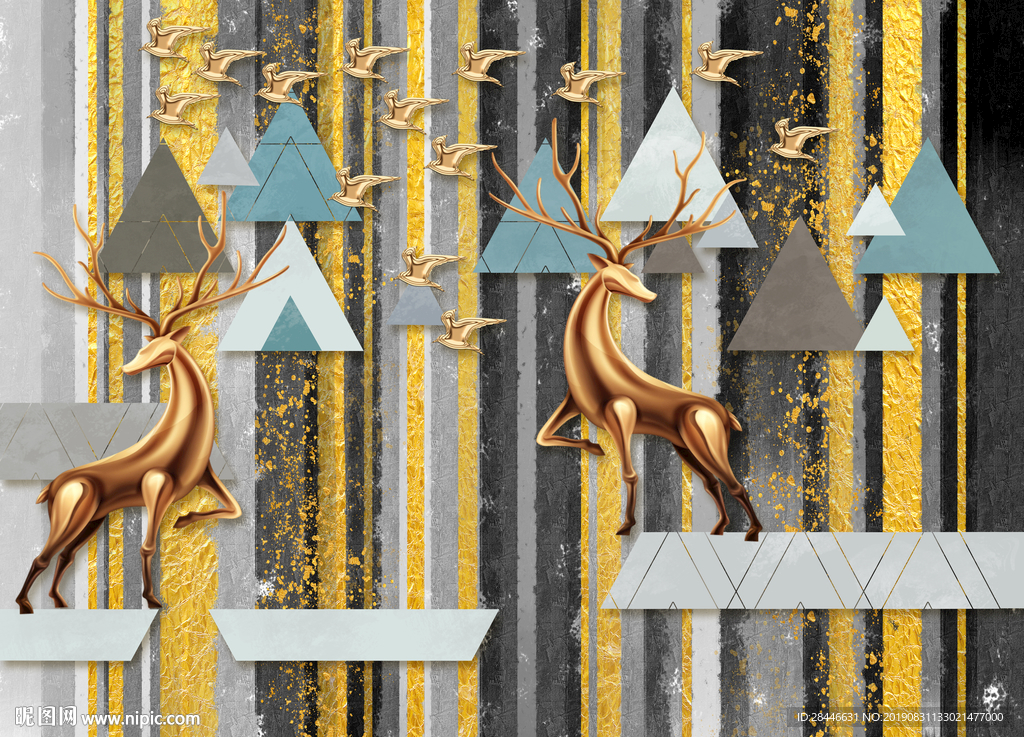 北欧简约时尚麋鹿手绘装饰背景墙