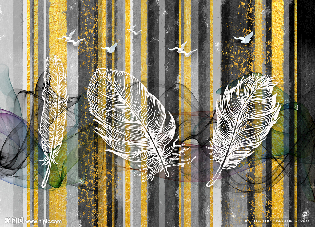 北欧简约时尚羽毛手绘装饰背景墙