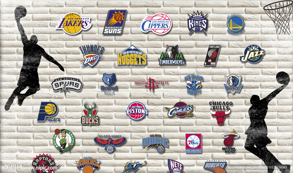 NBA球队砖墙背景墙壁画